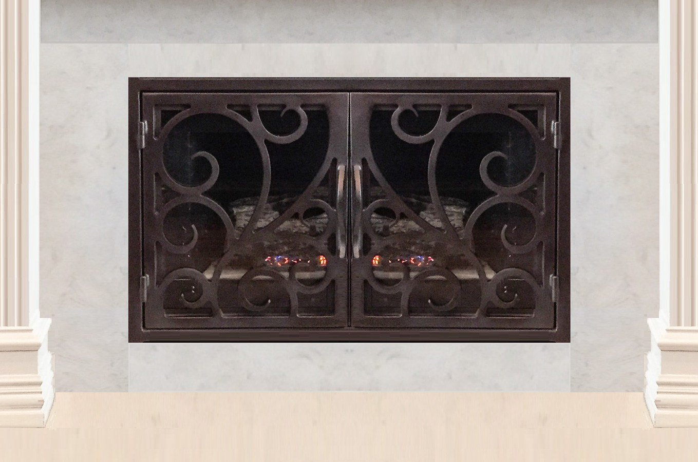Custom iron fireplace doors