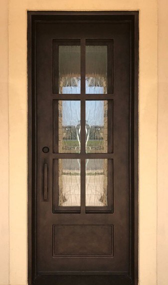 Copper finish square top single iron door