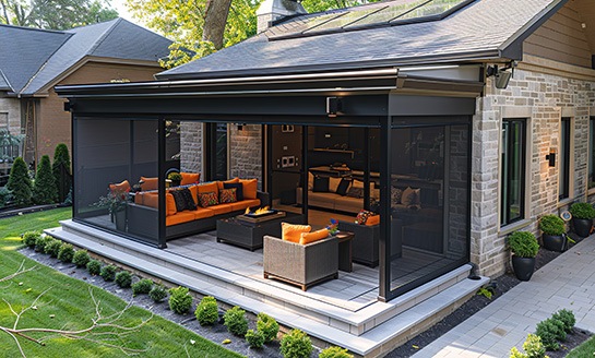 Patio screens enclosing outdoor space