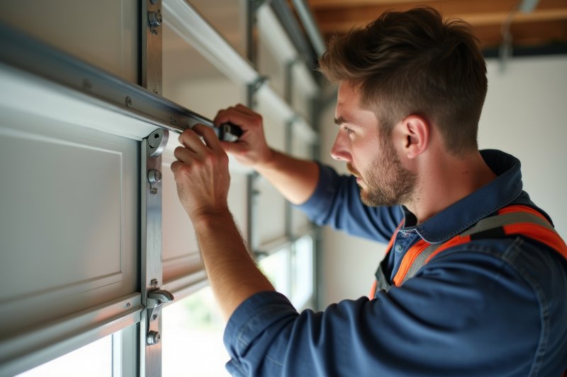 man installing a garage door